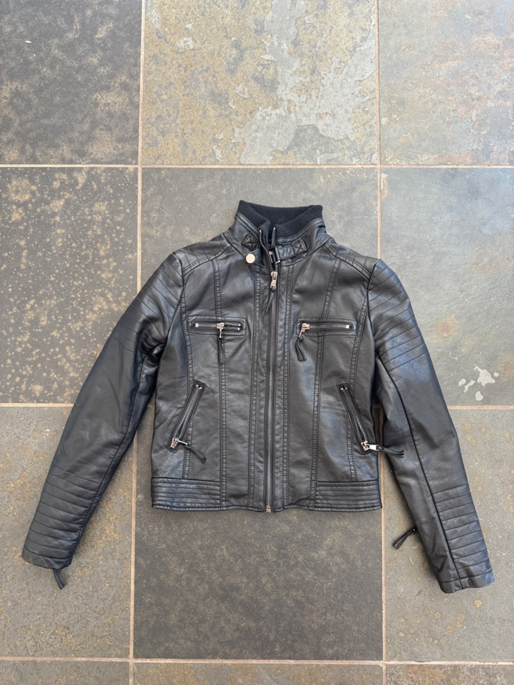 Byblos Black Leather Kids Motorcycle Jacket